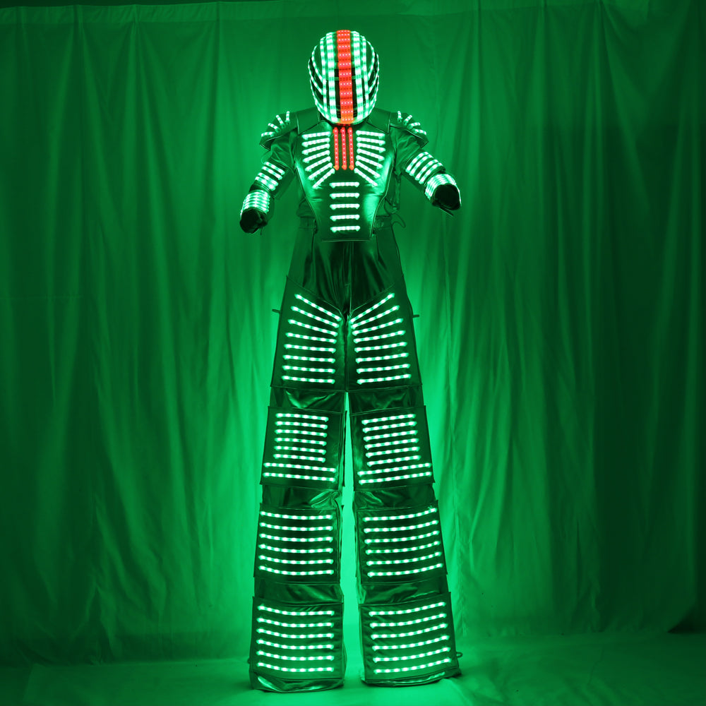 Traje LED Robot Costume Led Clothes Stilts Walker Costume LED Suit Costume Helmet Laser Gloves CO2 Jet Machine