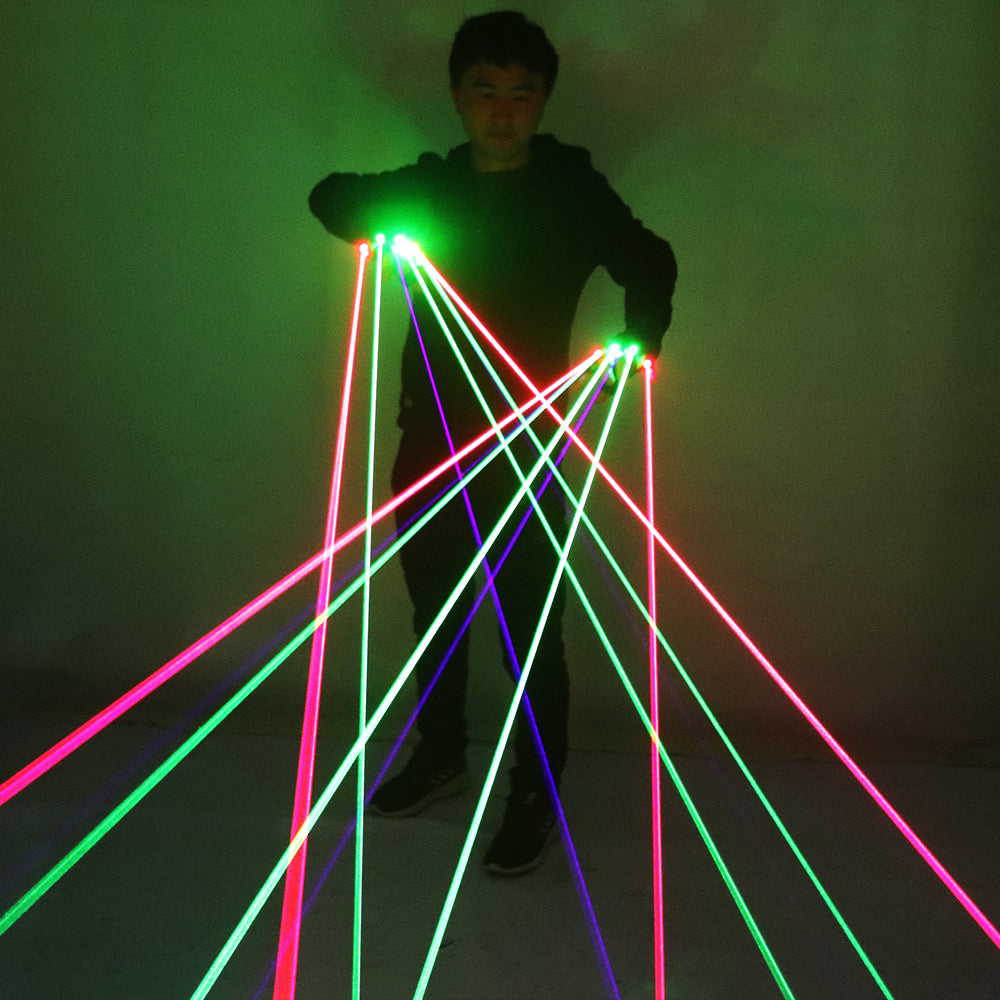 Gants à laser RGB avec 7pcs laser 3Green 2Red 2Violet gants de stade bleus pour le spectacle de parti de club de disc-jockey