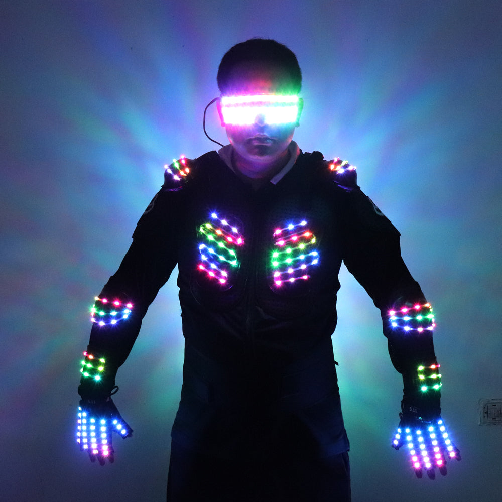 RGB Colorful Light Armor Outfits Glowing Clothe Show Dress Bar DJ MC Performance Robot Men Suit Led Costumes Ballroom Wears