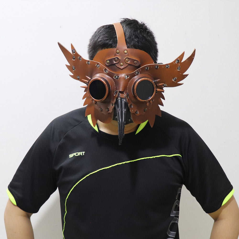 Máscara Steampunk de cuero PU luminosa LED a todo Color para hombres y mujeres, remaches de alas Punk, accesorios de máscara gótica para Cosplay de Halloween