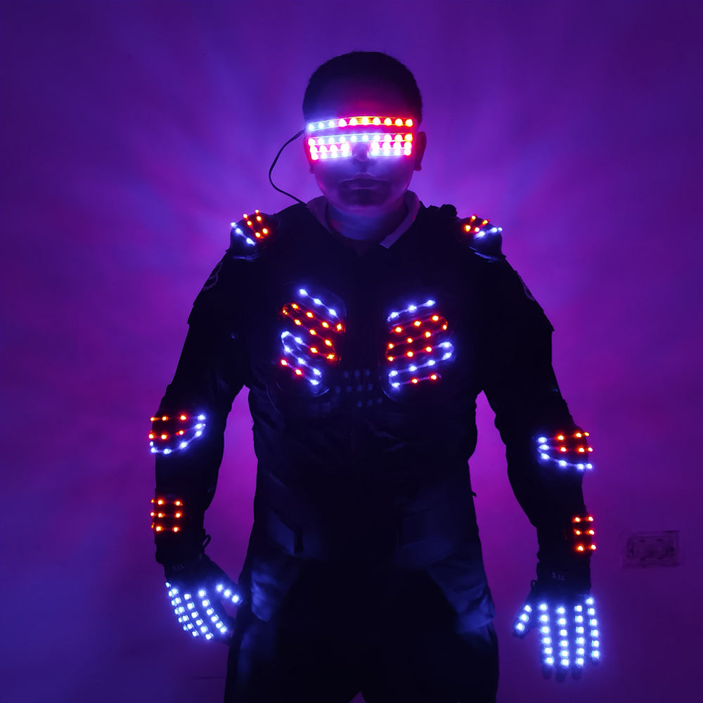 RGB Colorful Light Armor Outfits Glowing Clothe Show Dress Bar DJ MC Performance Robot Men Suit
