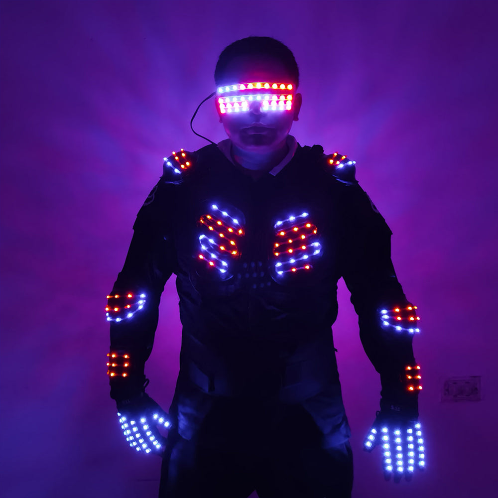 RGB Colorful Light Armor Outfits Glowing Clothe Show Dress Bar DJ MC Performance Robot Men Suit Led Costumes Ballroom Wears