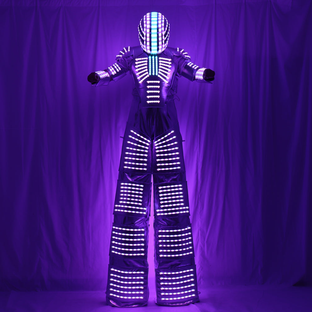 Traje LED Robot Costume Led Clothes Stilts Walker Costume LED Suit Costume Helmet Laser Gloves CO2 Jet Machine