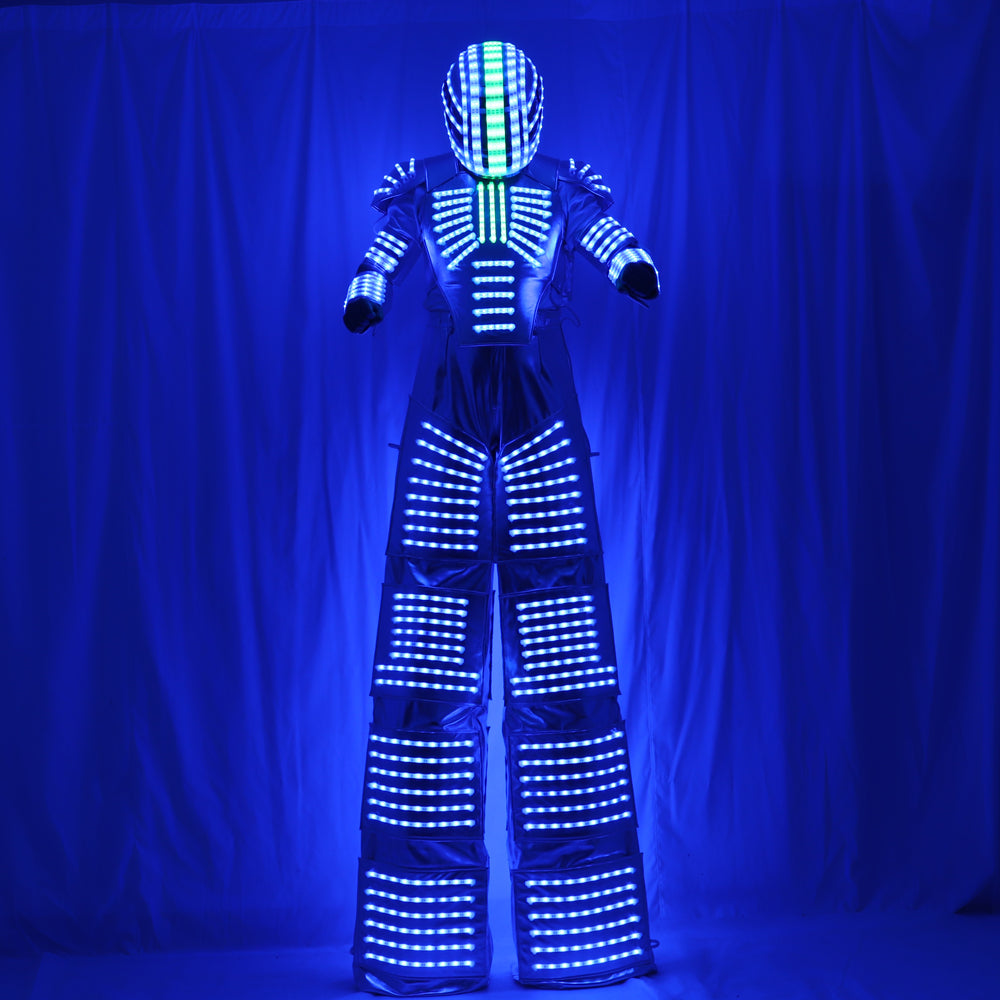 Traje LED Robot Costume Led Clothes Stilts Walker Costume LED Suit Costume Helmet Laser Gloves CO2 Jet Machine