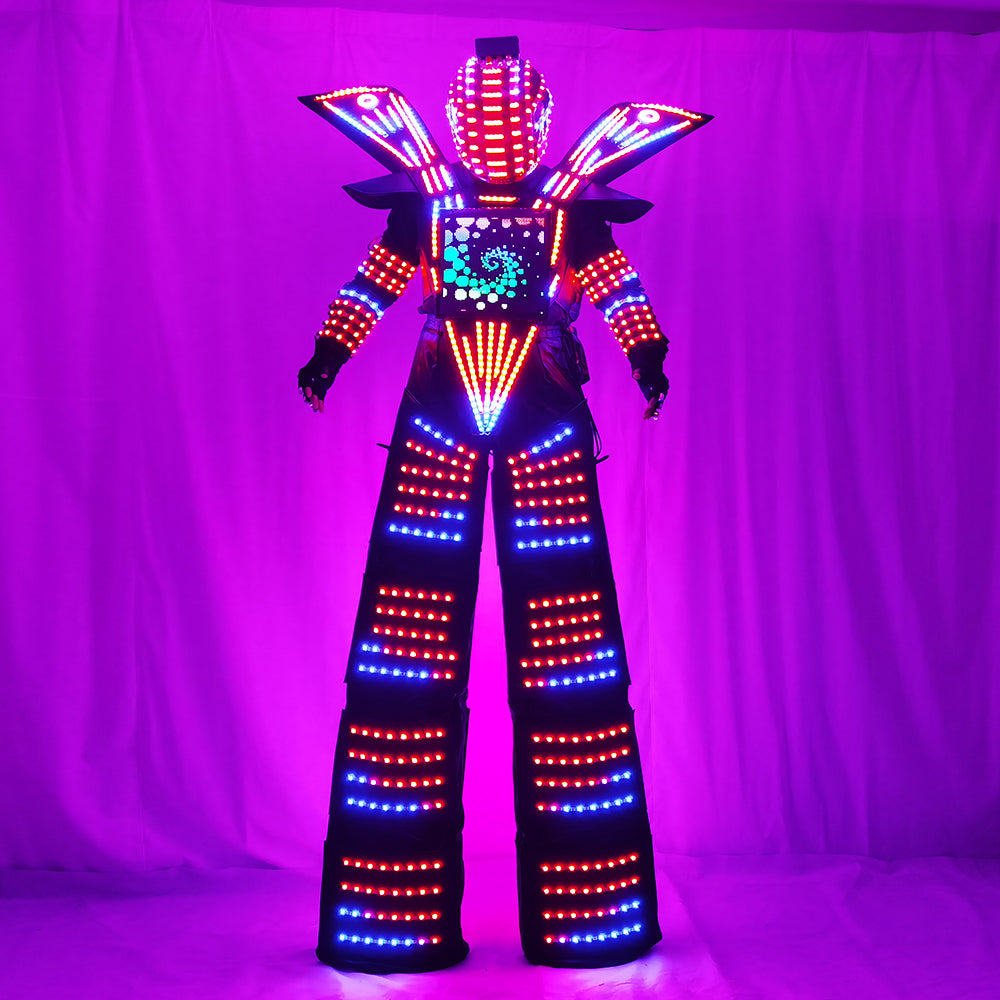 Traje LED Robot Costume Led Clothes Stilts Walker Costume LED Suit Costume Helmet Laser Gloves