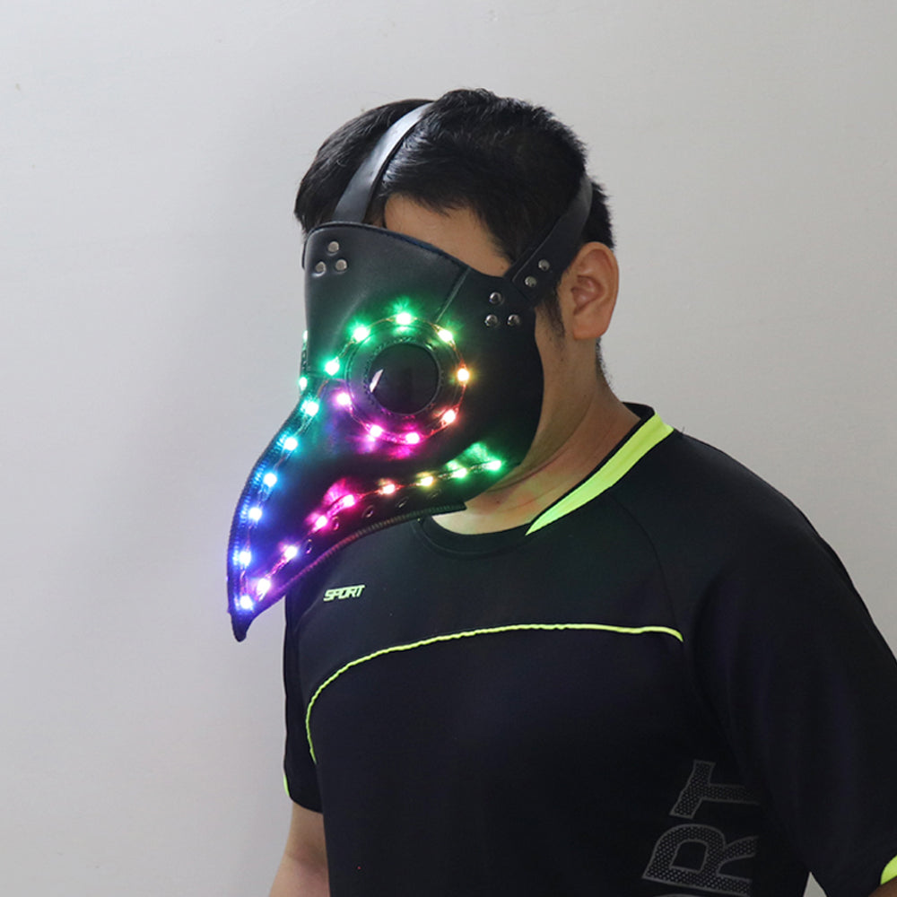 Máscara gótica de Halloween con pico de PU, máscara LED Steampunk, Doctor de la peste, Retro, boca de pájaro fresca, máscara luminosa a todo Color, fiesta de disfraces