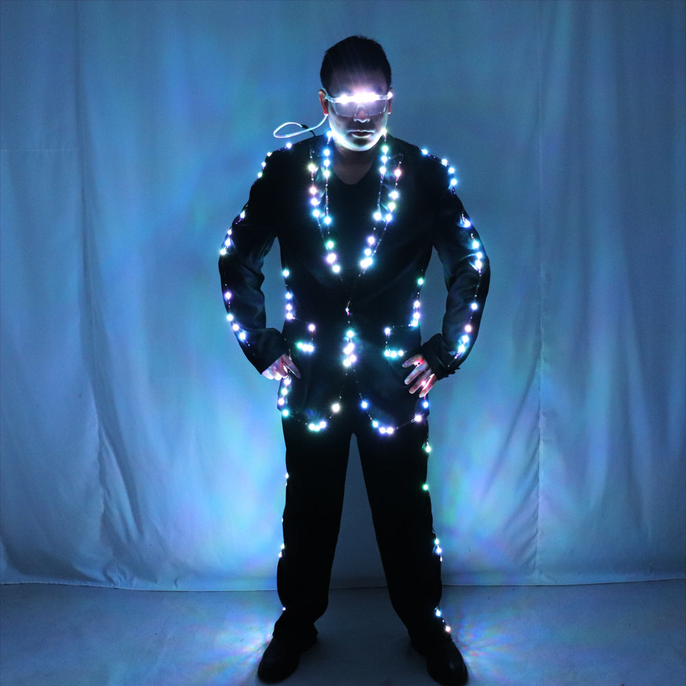 Full Color Pixel LED Lights Jacket Coat Stage Dance Costume Tron RGB Light Up Stage Suit Outfit