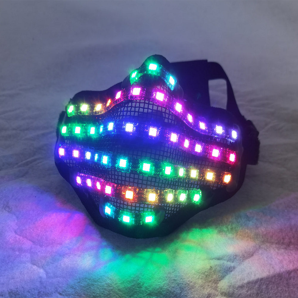 LED Rgb Mutilcolor Light Mask Héroe de la cara Dj Mask Party Halloween cumpleañera Mascarillas de colores LED para mostrar