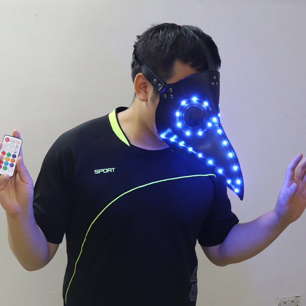 Máscara gótica de Halloween con pico de PU, máscara LED Steampunk, Doctor de la peste, Retro, boca de pájaro fresca, máscara luminosa a todo Color, fiesta de disfraces