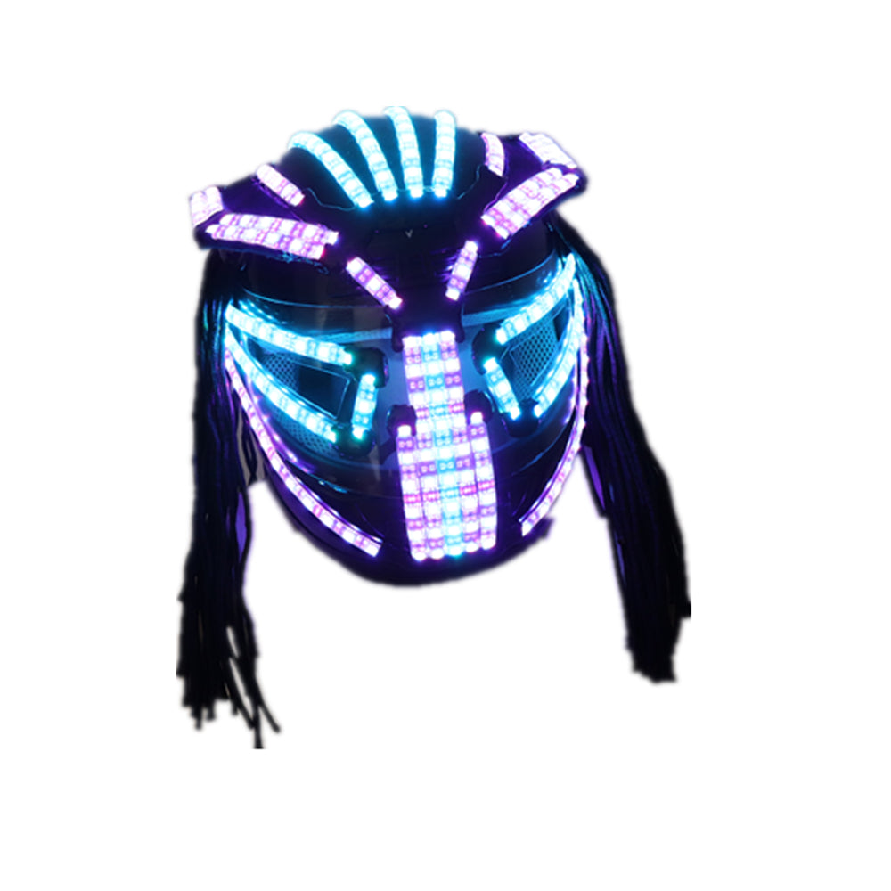Casco LED Cantante Vestito da palcoscenico Completi Armatura Incandescente Maschera a pieno facciale Cappello Copricapo Bar Spettacolo Ballo da ballo di Natale