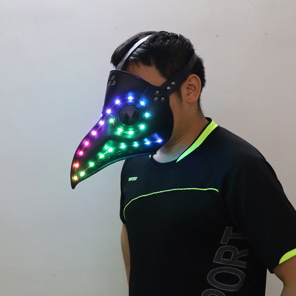 Máscara gótica de Halloween con pico de PU, máscara LED Steampunk, Doctor de la peste, Retro, boca de pájaro fresca, máscara luminosa a todo Color, fiesta de disfraces