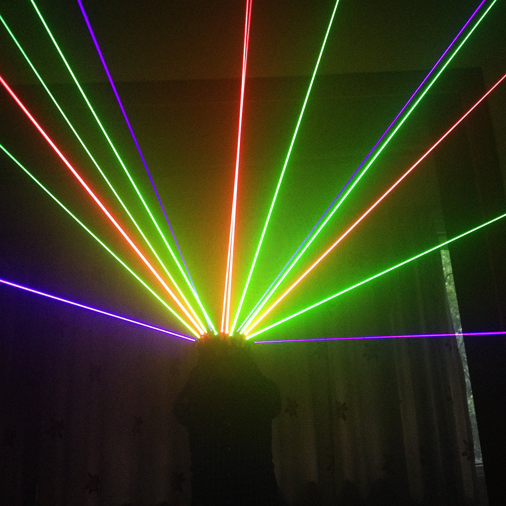 Gants à laser RGB avec 7pcs laser 3Green 2Red 2Violet gants de stade bleus pour le spectacle de parti de club de disc-jockey