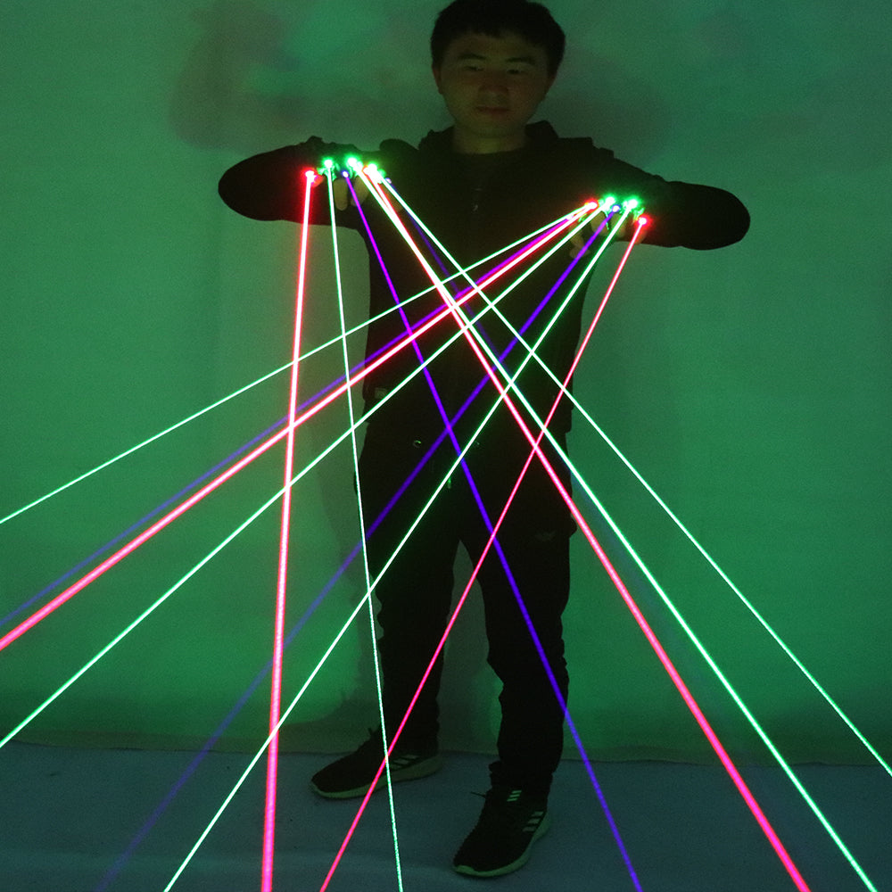 Gants à laser RGB avec 7pcs laser 3Green 2Red 2Violet gants de stade bleus pour le spectacle de parti de club de disc-jockey