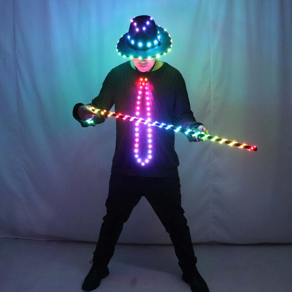 LED Light Up Belly Dance Costume with Flashing White Canes for Men Women Stage Party - Temlaser.net