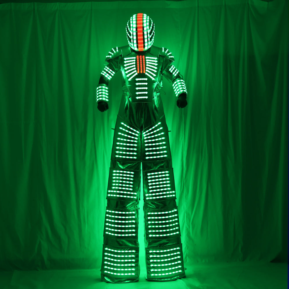 Traje LED Robot Costume Led Clothes Stilts Walker Costume LED Suit Costume Helmet Laser Gloves CO2 Jet Machine