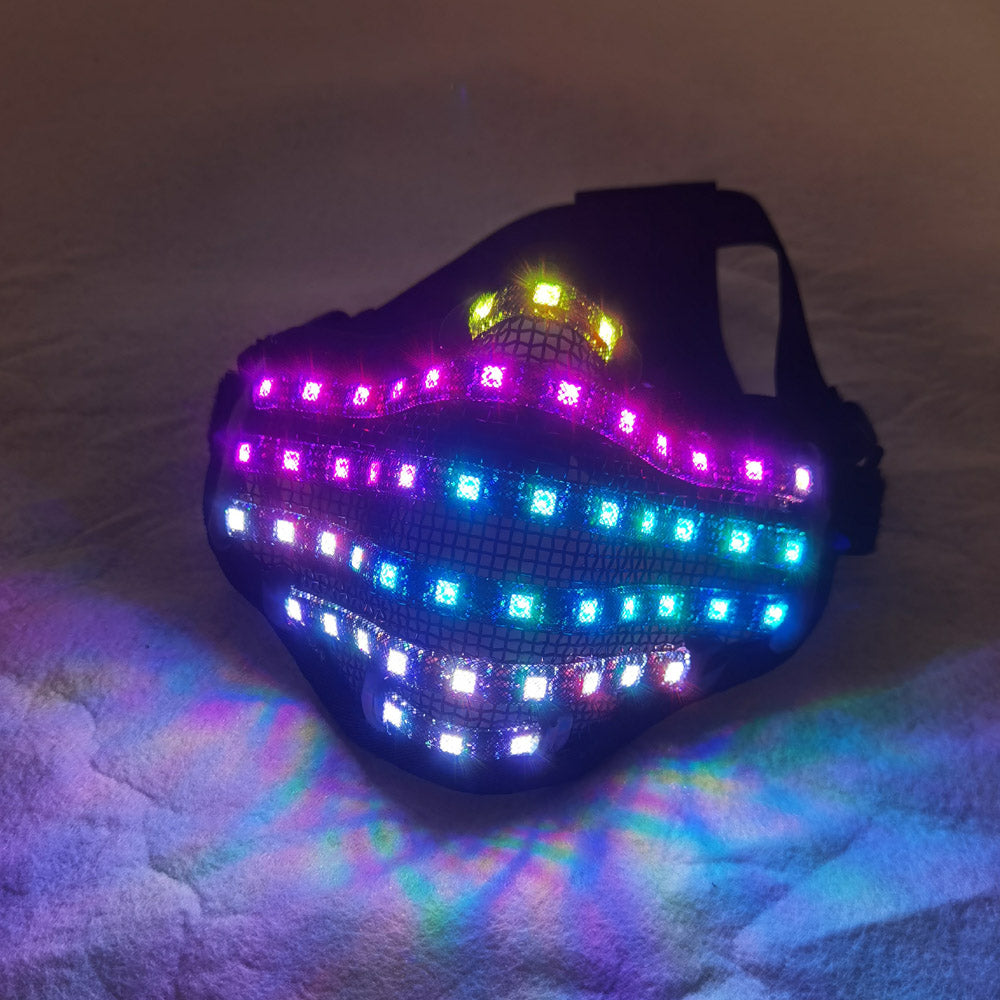 LED Rgb Mutilcolor Light Mask Héroe de la cara Dj Mask Party Halloween cumpleañera Mascarillas de colores LED para mostrar