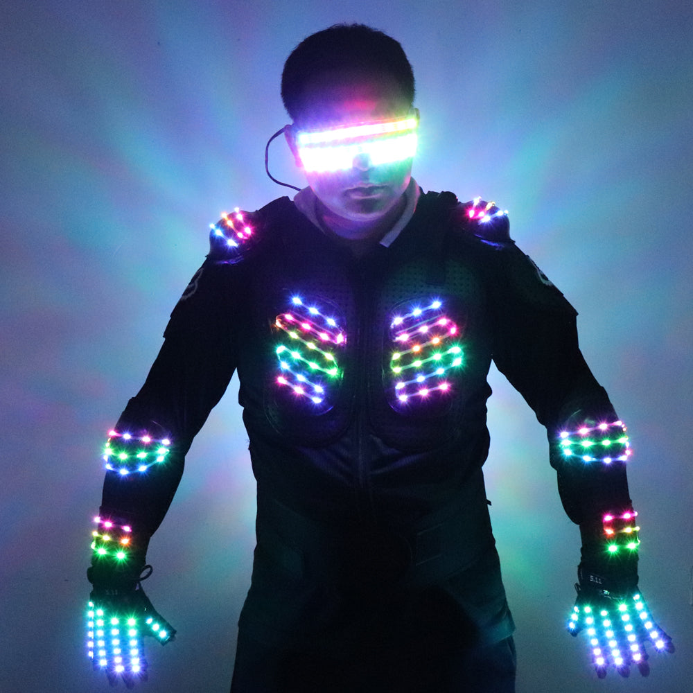 RGB Colorful Light Armor Outfits Glowing Clothe Show Dress Bar DJ MC Performance Robot Men Suit