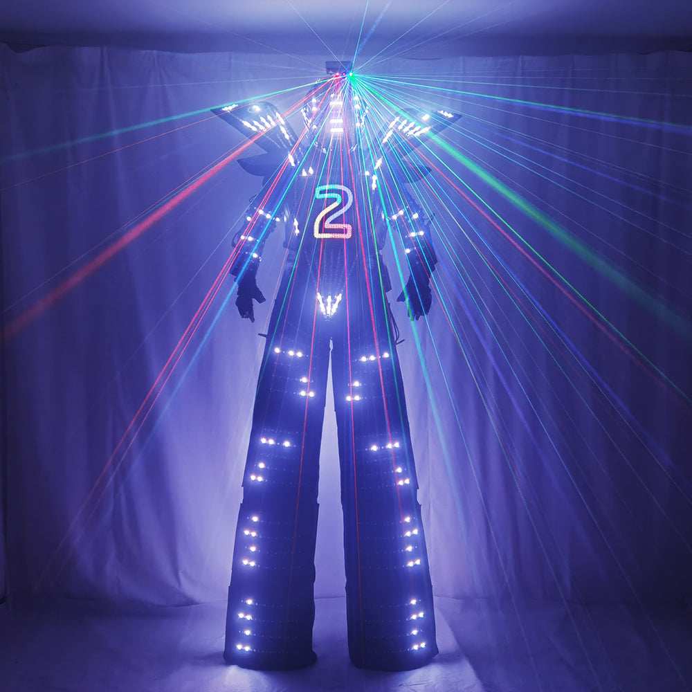 Traje LED Robot Costume Led Clothes Stilts Walker Costume LED Suit Costume Helmet Laser Gloves