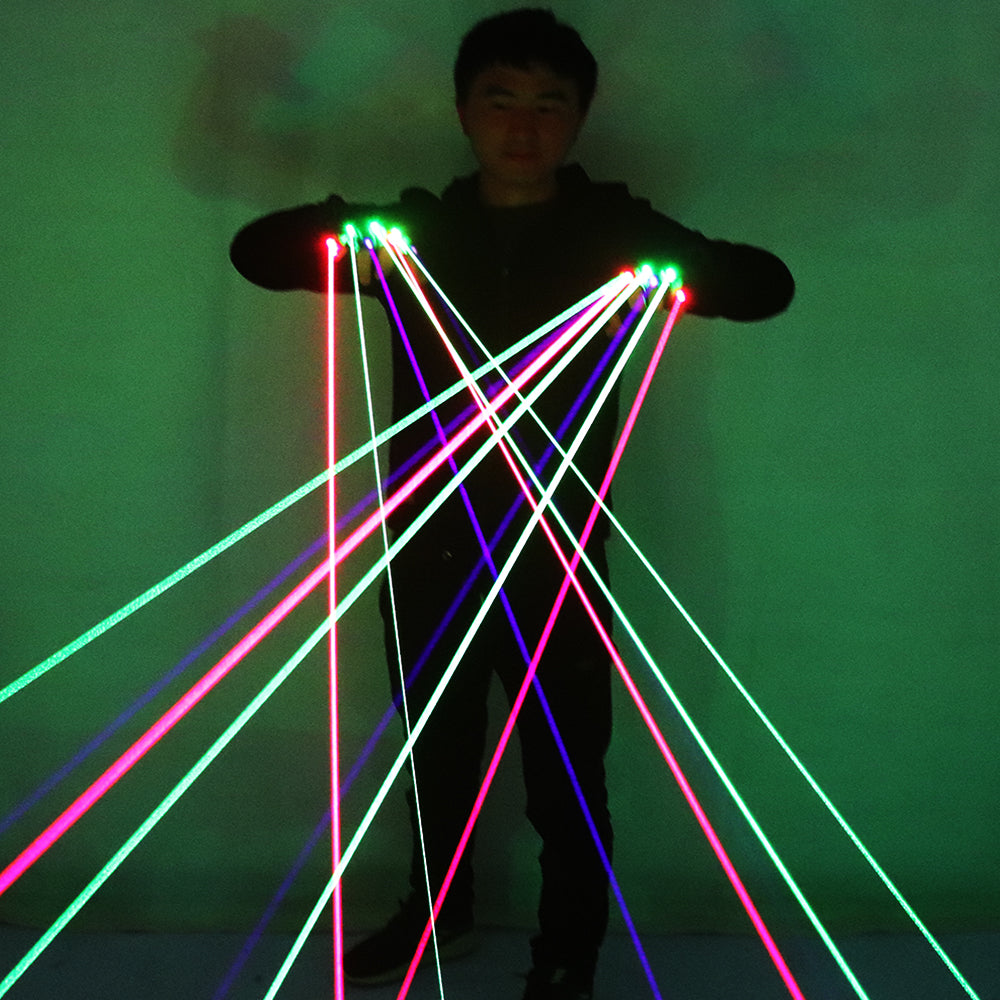 Gants à laser RGB avec 7pcs laser 3Green 2Red 2Violet gants de stade bleus pour le spectacle de parti de club de disc-jockey