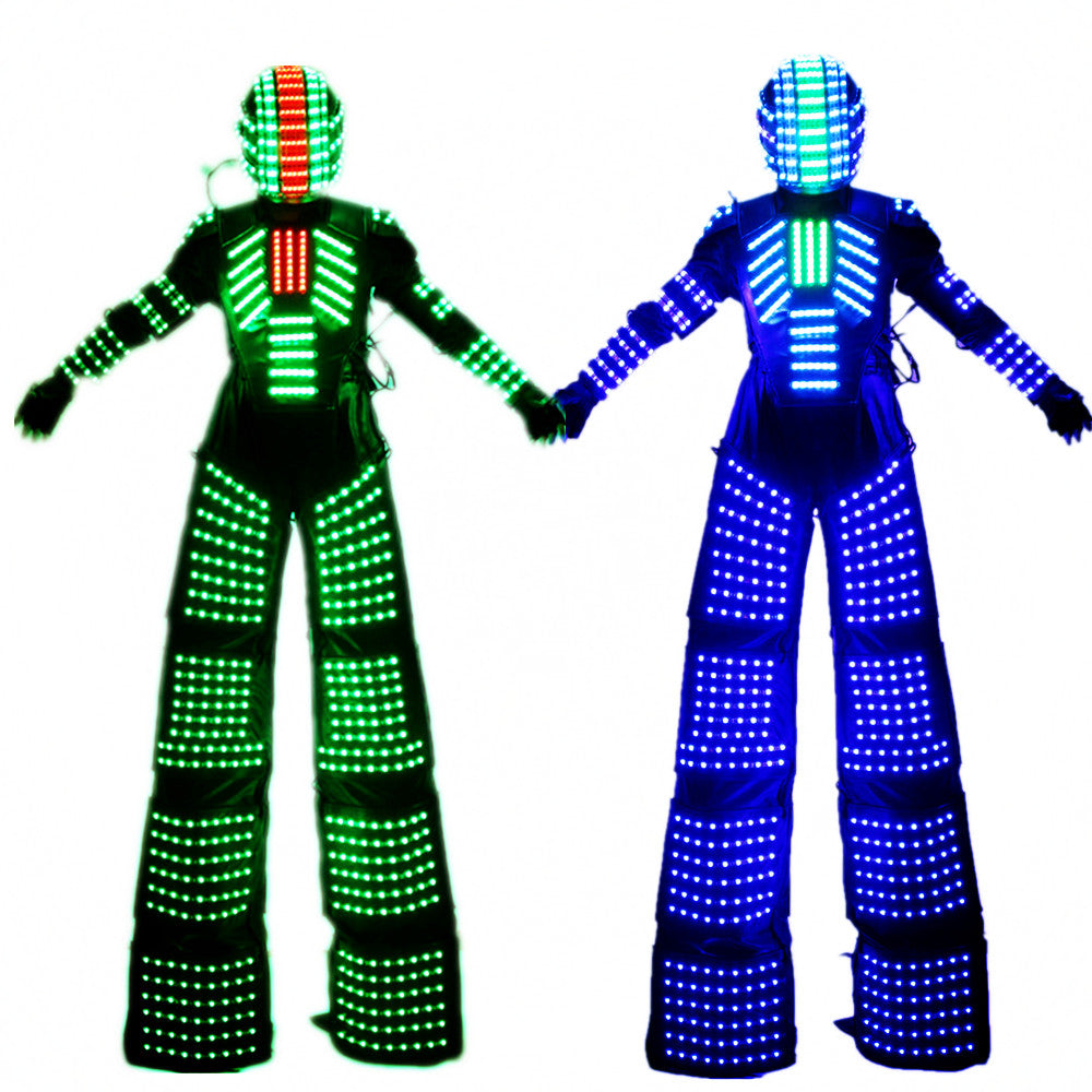 Traje LED Robot Costume Led Clothes Stilts Walker Costume LED Suit Costume Helmet Laser Gloves CO2 Jet Machine