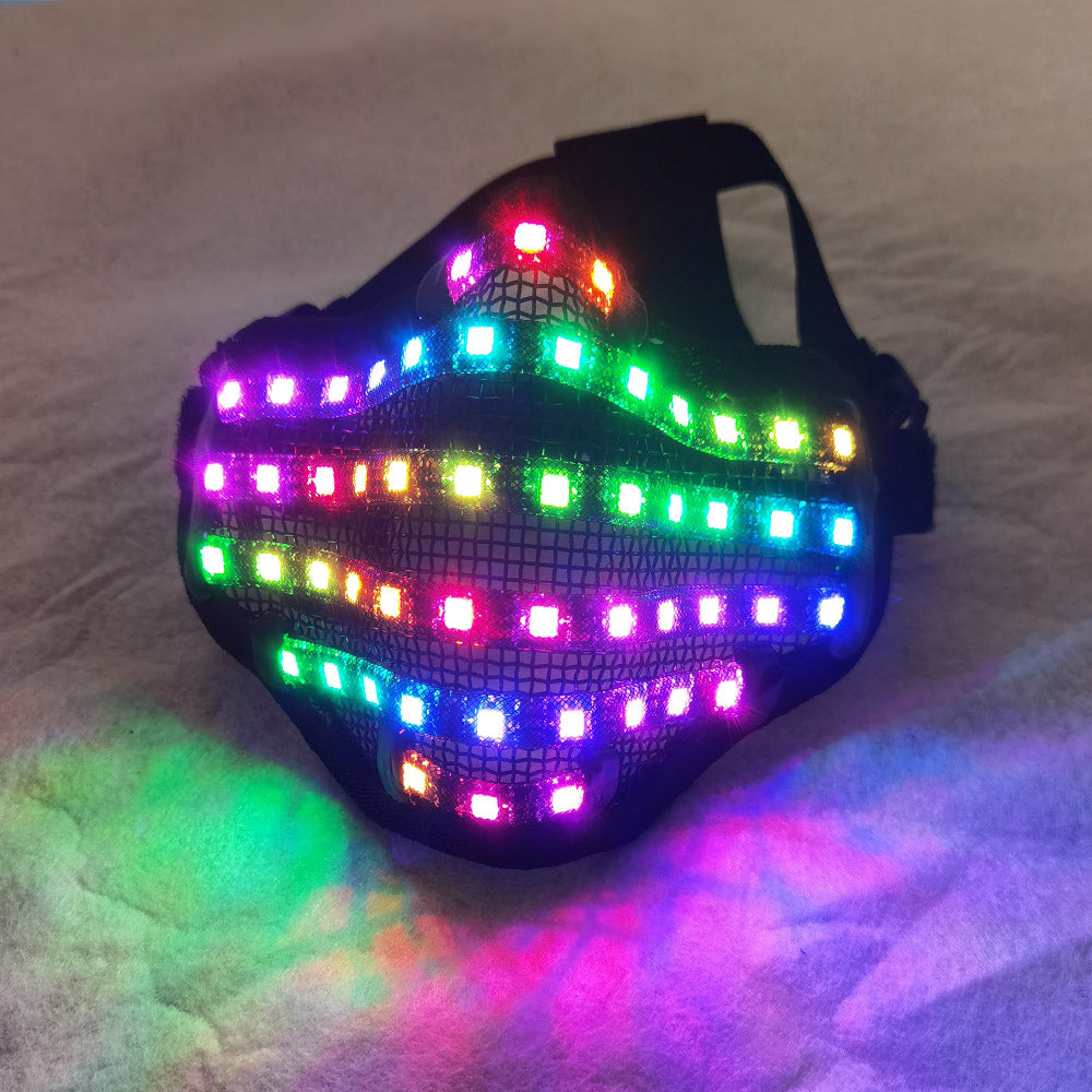 LED Rgb Mutilcolor Light Mask Héroe de la cara Dj Mask Party Halloween cumpleañera Mascarillas de colores LED para mostrar