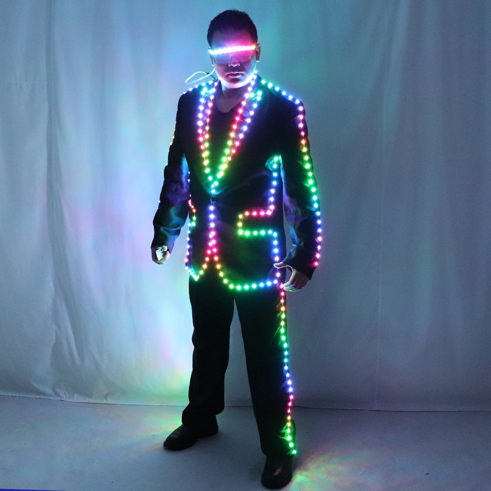 Full Color Pixel LED Lights Jacket Coat Stage Dance Costume Tron RGB Light Up Stage Suit Outfit