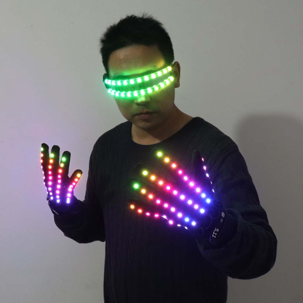 LED Glow Gloves Rave Flashing Finger Lighting Glasses Light Up Glasses Rave Costume Party Decor DJ SunGlasses Halloween Decorati