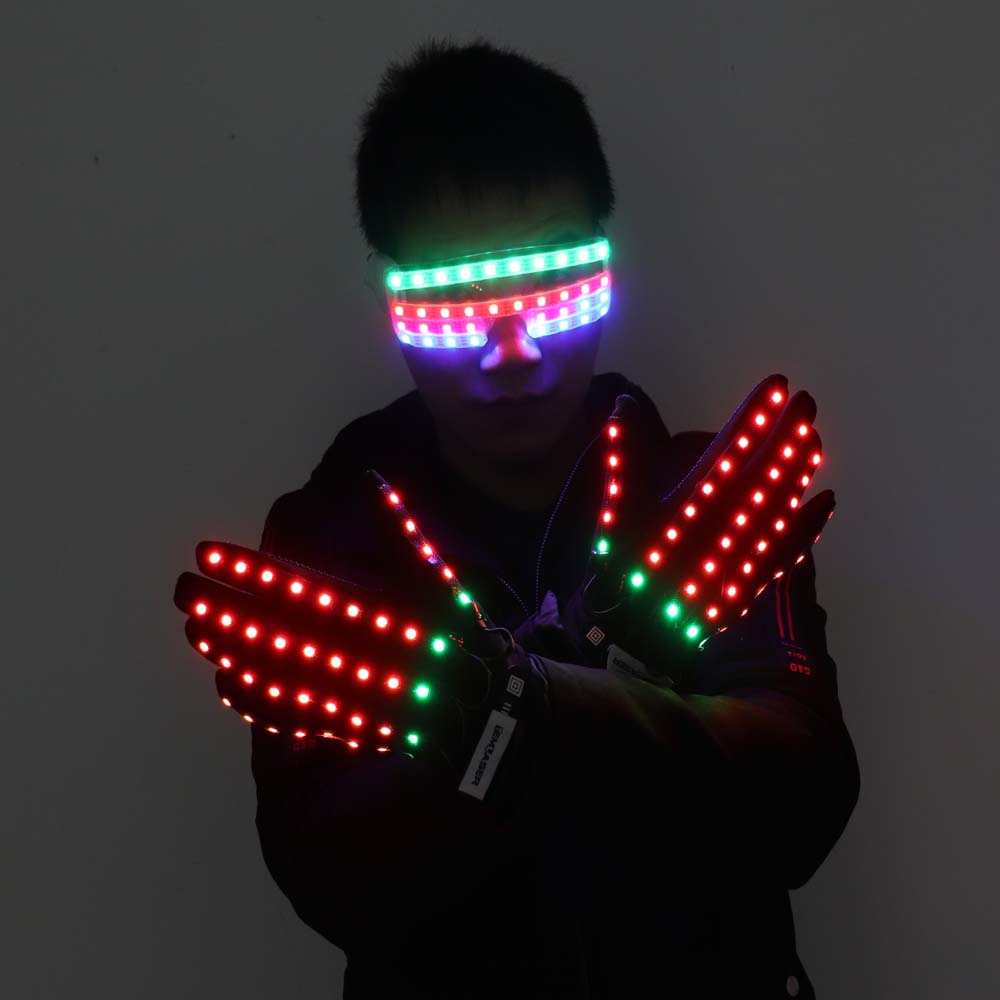 Flashing Gloves Glow 360 Mode LED Rave Light Finger Lighting Mitt Party Supplies Glowing Up Glove Glasses Party Decor