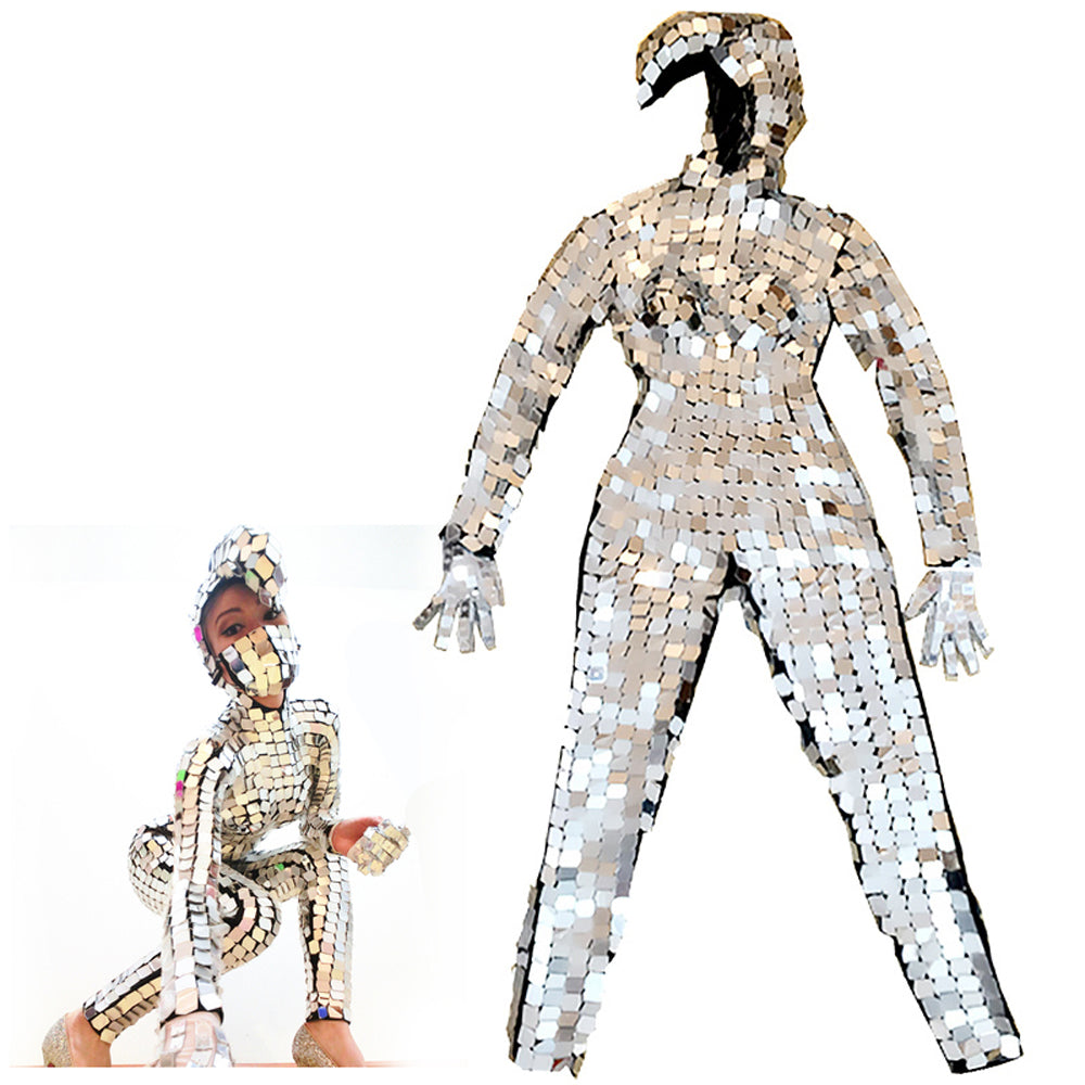 Funkelnde Silber Pailletten Frauen Jumpsuit voller Spiegel Leggings Prom feiern Outfit Performance Kleidung