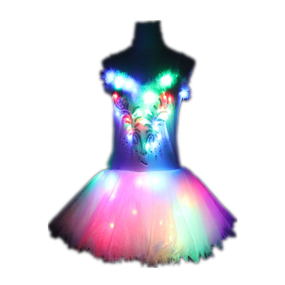 Classic Adult Camisole Strap Leather Ballet LED Skirt Tutu White Swan Lake LED Luminous Costume Light Up Luminous Clothes