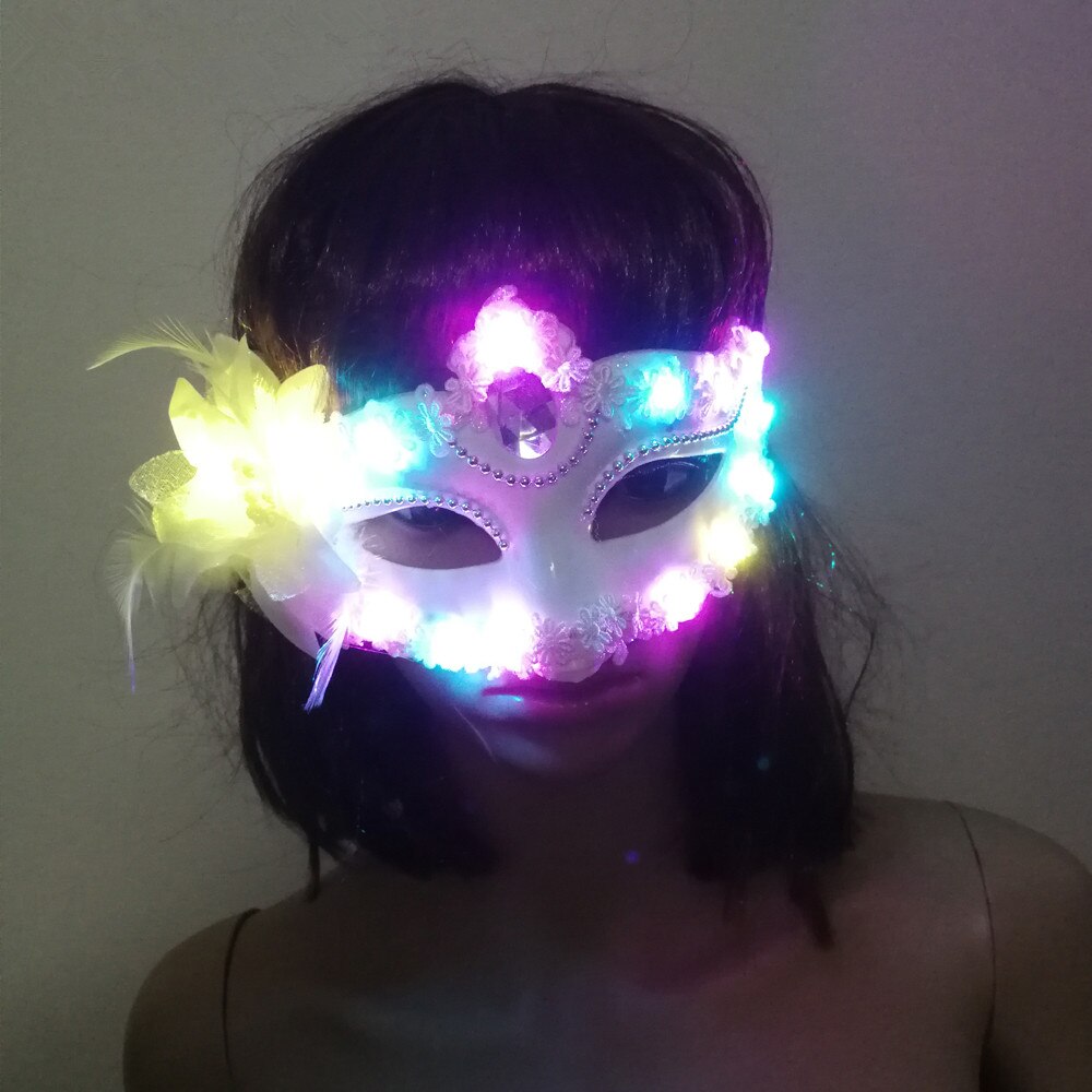 Women Lady Light Up LED Mask Masquerade Carnival Venetian Ball Masks Flashing Party Wedding Halloween Christm