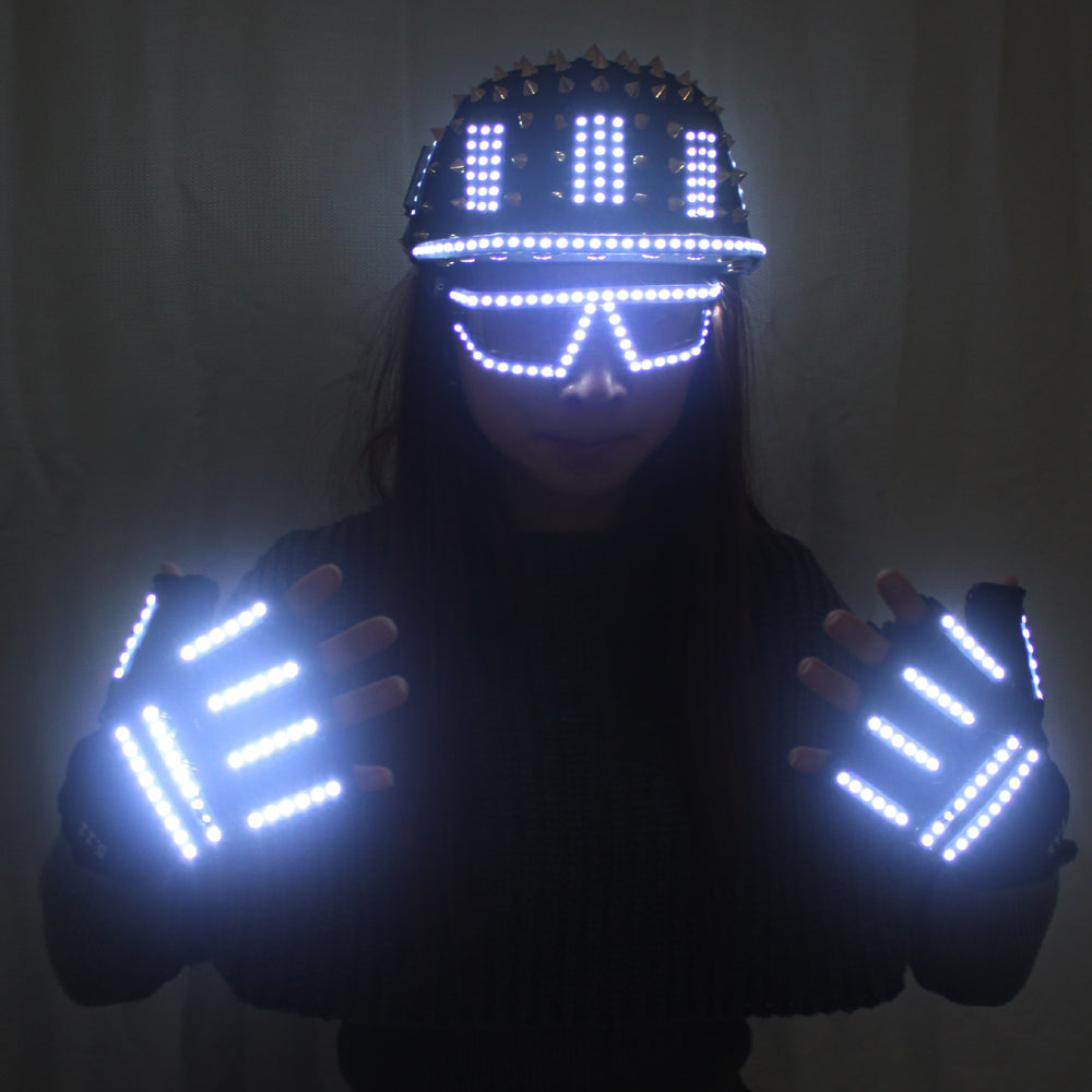 LED Luminous Glasses Gloves Rock Rivet Cap Newest Unique Gold Silver Rivet Hat for Street Hip-hop Rivet Man Woman