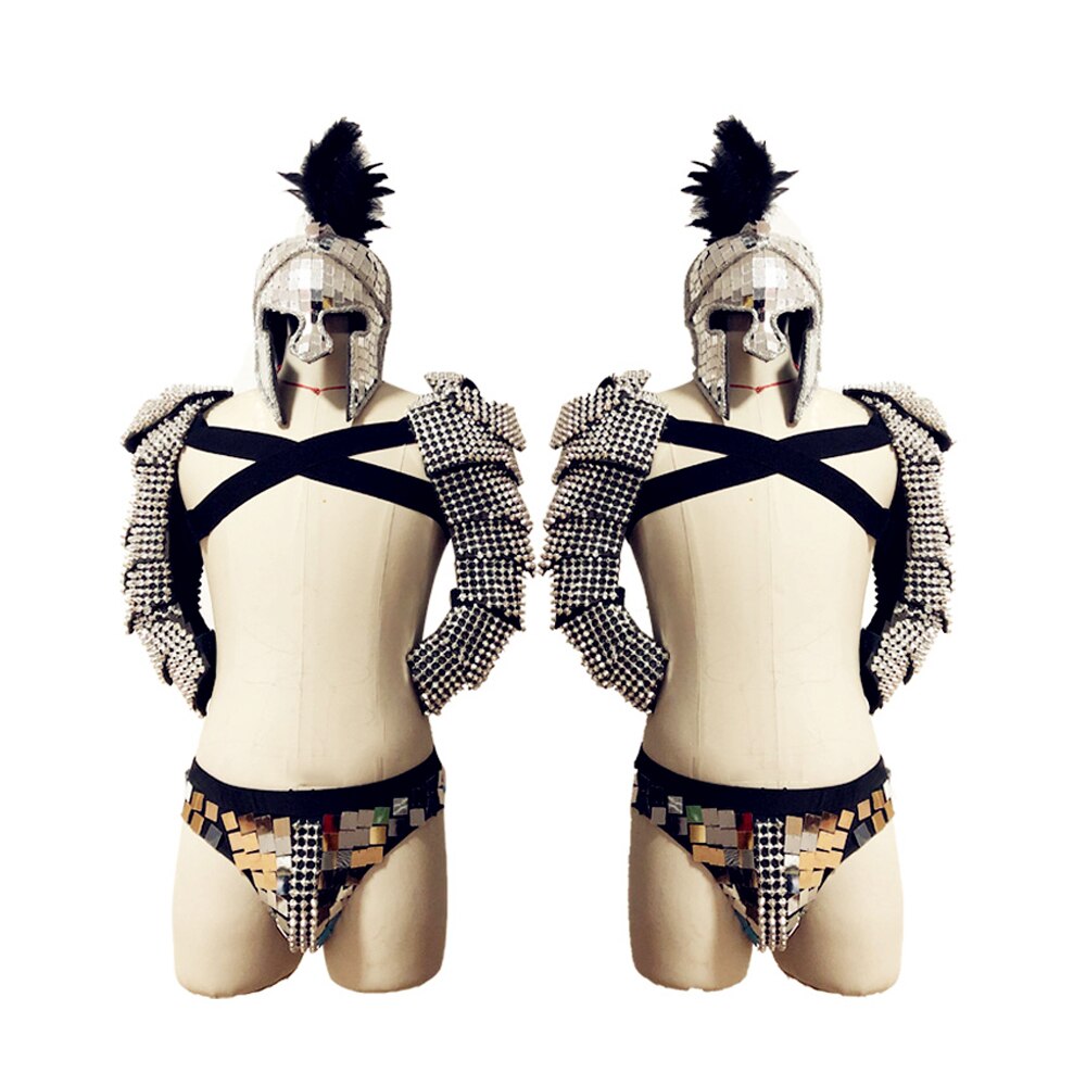 Festival Outfit Männer römischen Ritter Cosplay Kostüm GoGo Tänzer Kostüm Party Bühne handgemachte Spiegel Kostüm Nachtclub