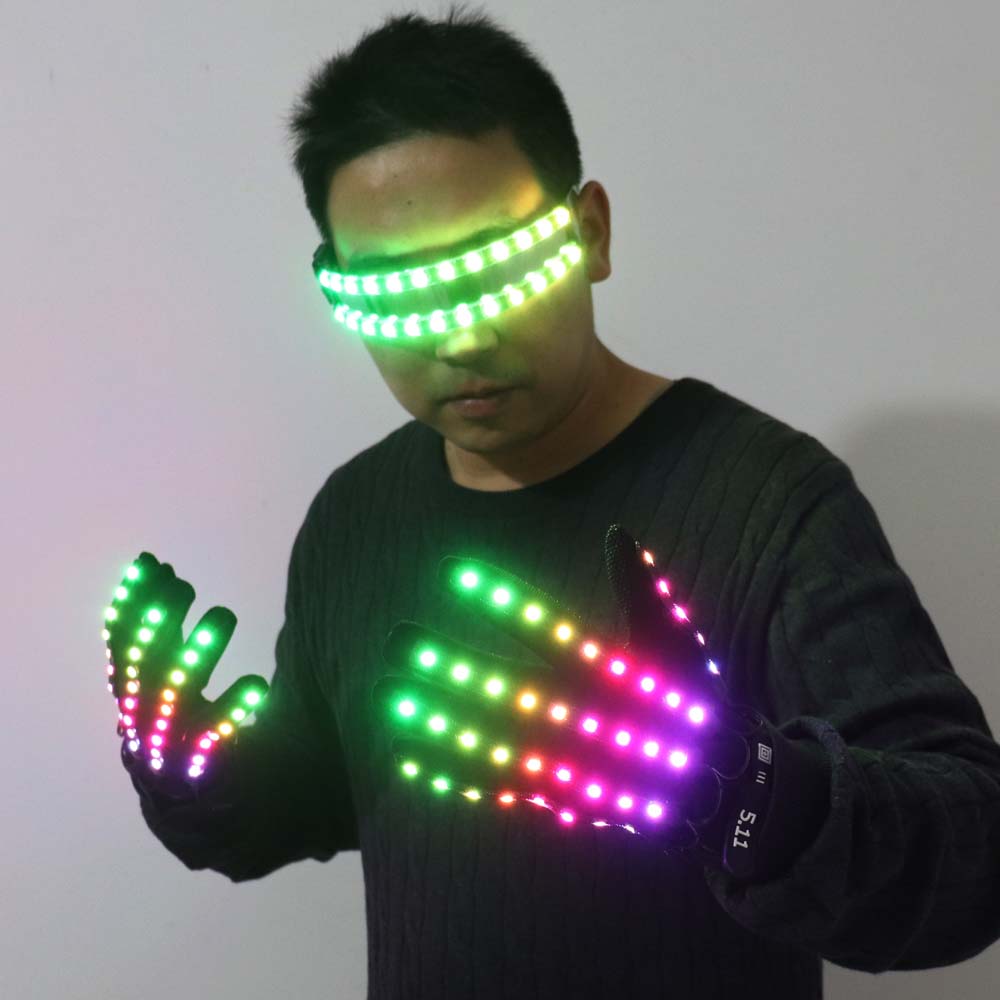 LED Glow Gloves Rave Flashing Finger Lighting Glasses Light Up Glasses Rave Costume Party Decor DJ SunGlasses Halloween Decorati