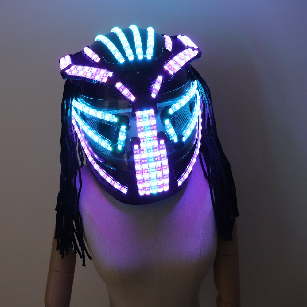 Casco LED Cantante Vestito da palcoscenico Completi Armatura Incandescente Maschera a pieno facciale Cappello Copricapo Bar Spettacolo Ballo da ballo di Natale
