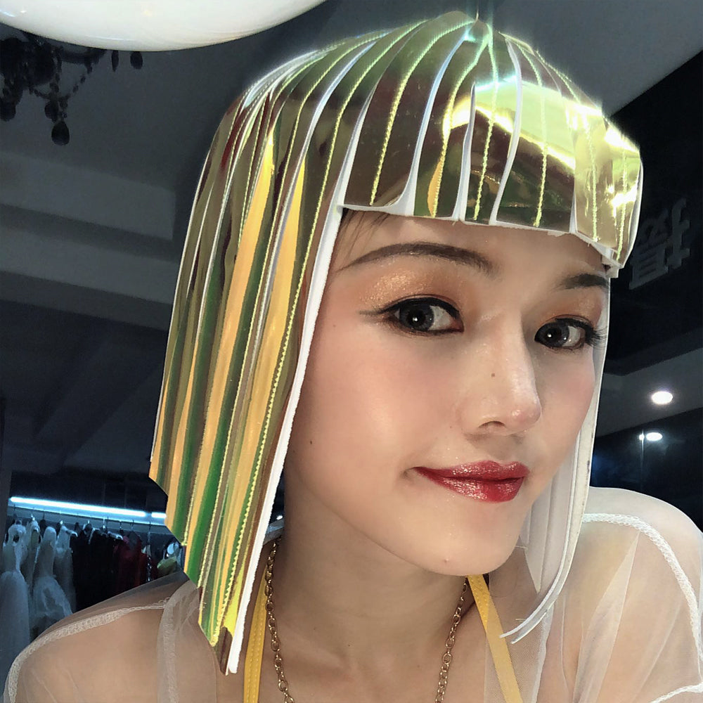 Future Space Female Wig Headgear Soldier's Cool Reflective Wig Bar GOGO Dance Wear Wavehead Mirror Wig Customize Colors