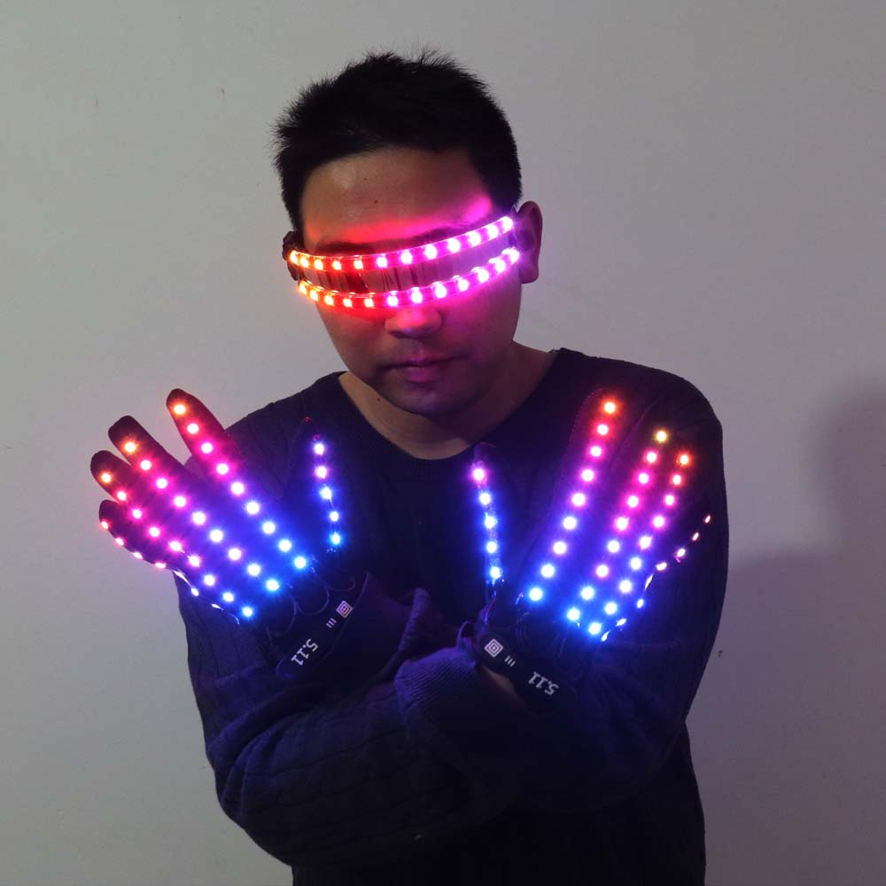 LED Glow Gloves Rave Flashing Finger Lighting Glasses Light Up Glasses Rave Costume Party Decor DJ SunGlasses Halloween Decorati