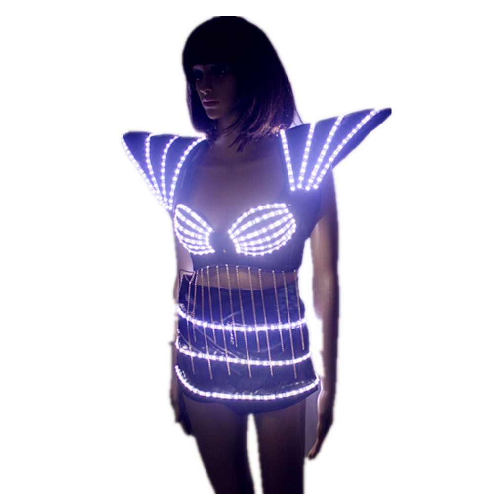 LED Clothing Lady Clothes Hot Fashion Glowing Women Bra Shorts Alice Shoulder Armor Suits Ballroom Dance Dress