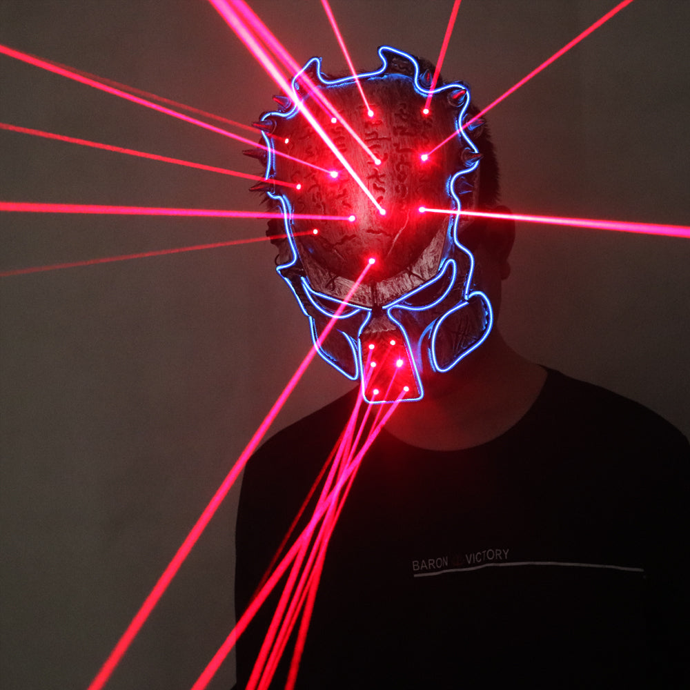 Red Laser Predator Mask Movie Theme Cosplay Glow In Dark LED Glowing Scary Mask Halloween Party Mask