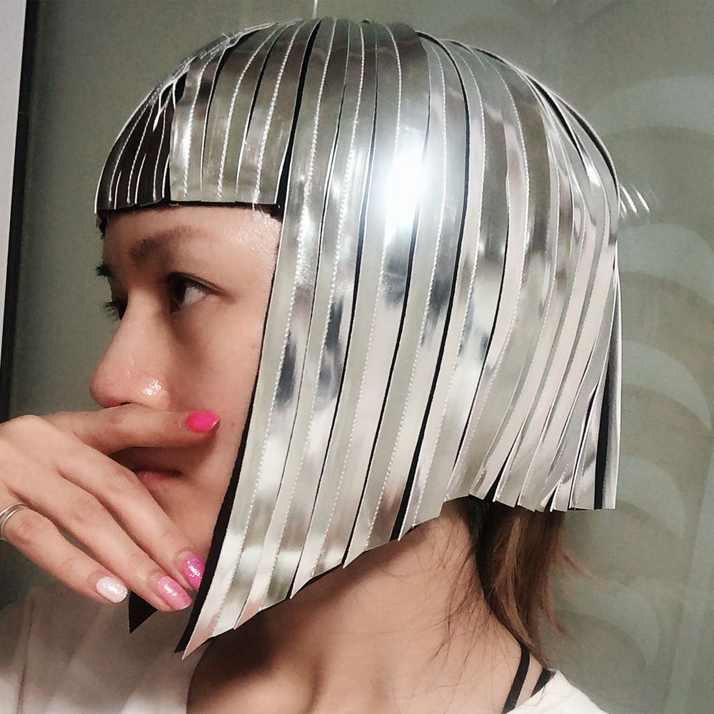 Future Space Female Wig Headgear Soldier's Cool Reflective Wig Bar GOGO Dance Wear Wavehead Mirror Wig Customize Colors