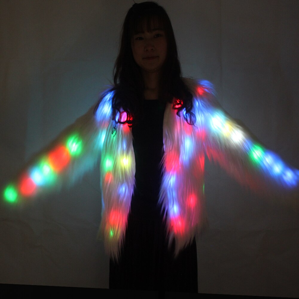 Led Light Shining Faux Fur Coat Decorative Overcoat Dance Christmas Party Jacket for Dancer Singer Star Nightclub