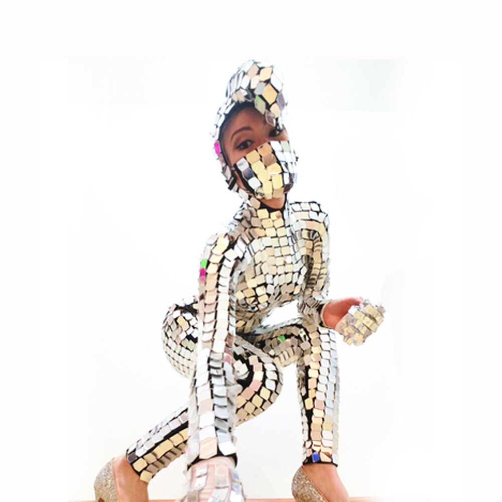 Funkelnde Silber Pailletten Frauen Jumpsuit voller Spiegel Leggings Prom feiern Outfit Performance Kleidung