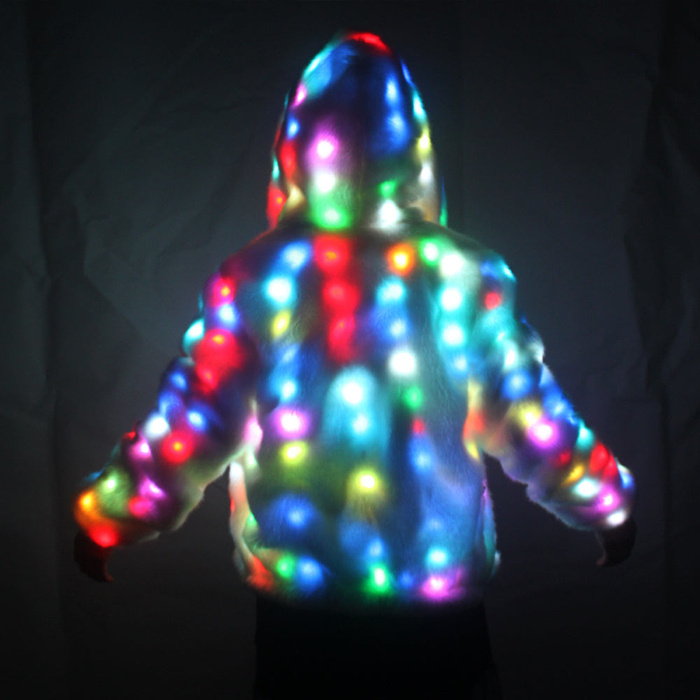 Mujeres Faux Fur Led Light Coat Disfraces de Navidad Cosplay Fluffy Fur 6xl Jacket Outwear Winter Warm Festival Party Overcoat