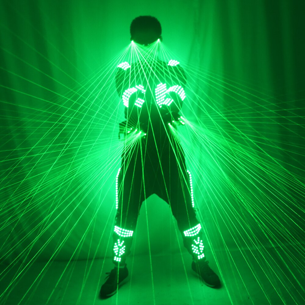 Green Laser Armor Suit LED Glow Vest Waistcoat Laser Gloves and Glasses for Bar EDM Party Performances