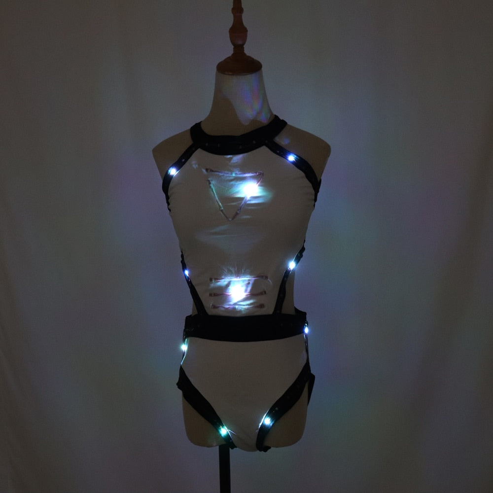 Full Color LED Light Club Dresses LED Sexy Bikini Bra Glow Dance Bar Nightclub GOGO Singer Performance Costume