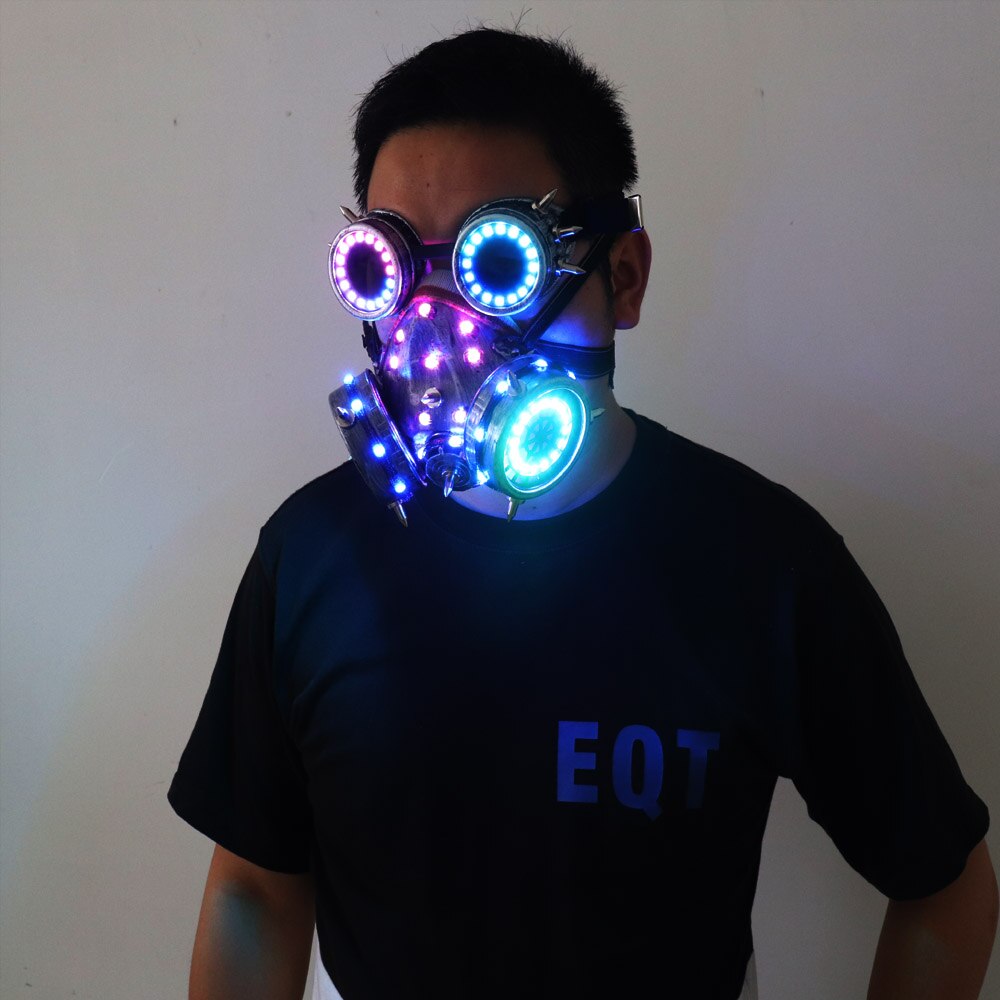 Full Color LED Lighting Steampunk Glasses Gas Masks Goggles Cosplay Bar Props Gothic Anti-Fog Haze Men and Women Mask - Temlaser.net