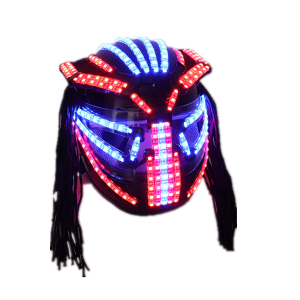Casco LED Cantante Vestito da palcoscenico Completi Armatura Incandescente Maschera a pieno facciale Cappello Copricapo Bar Spettacolo Ballo da ballo di Natale