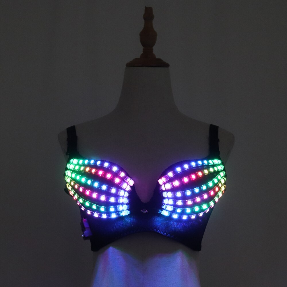 Full Color Pixel LED Bra DJ Club Luminous Underwear Led Costume Party Dress Dancing Belly Dance Wear Fancy Party Dress