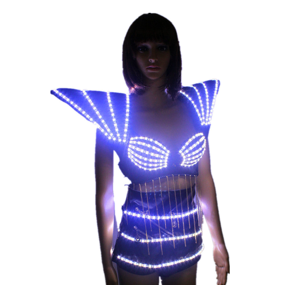 LED Clothing Lady Clothes Hot Fashion Glowing Women Bra Shorts Alice Shoulder Armor Suits Ballroom Dance Dress