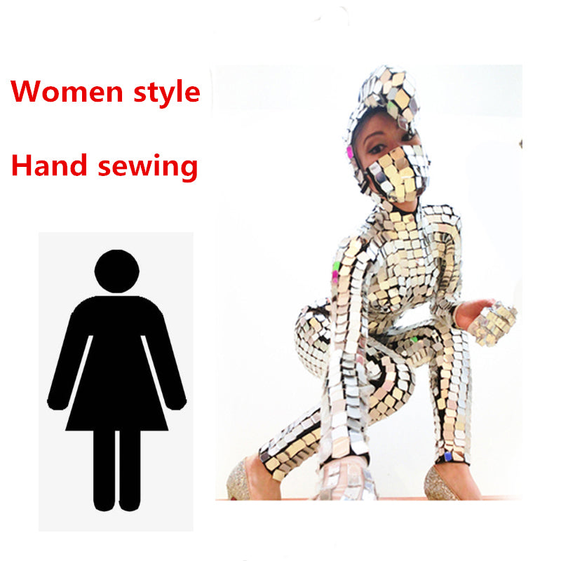 Funkelnde Silber Pailletten Frauen Jumpsuit voller Spiegel Leggings Prom feiern Outfit Performance Kleidung